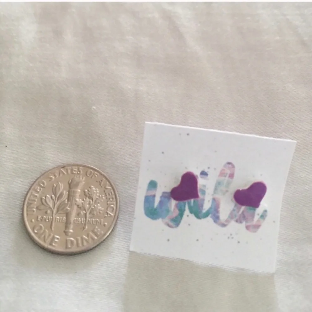 WILA blue pink white yellow small dainty heart pierced stud earrings girls &kids